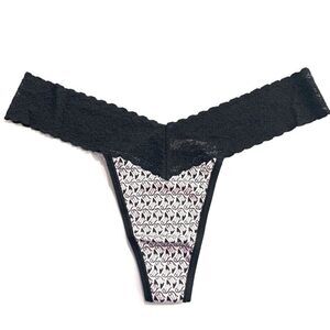 Victorias Secret Cotton Lace One Size fits All S M L Xl Thong Panty Black Heels